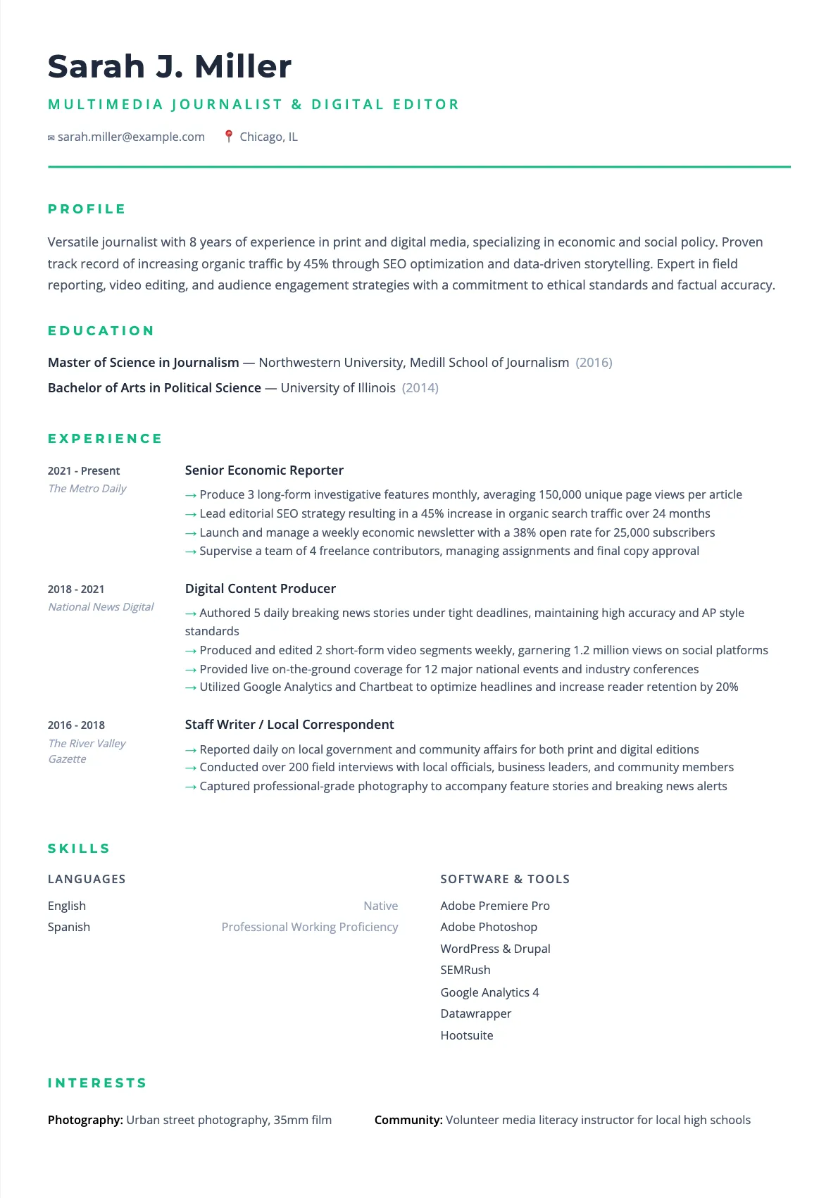 Journalist Resume Example 2026: Guide for Media Professionals