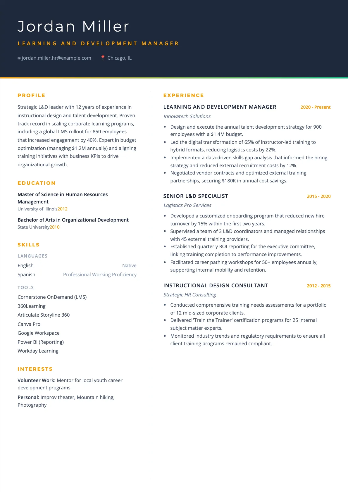 Learning and Development Manager Resume Example 2026