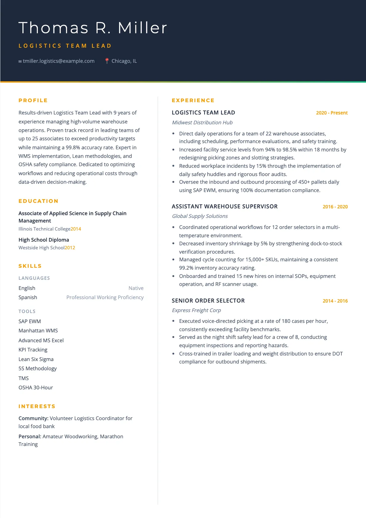 Logistics Team Lead Resume Example and Guide 2026