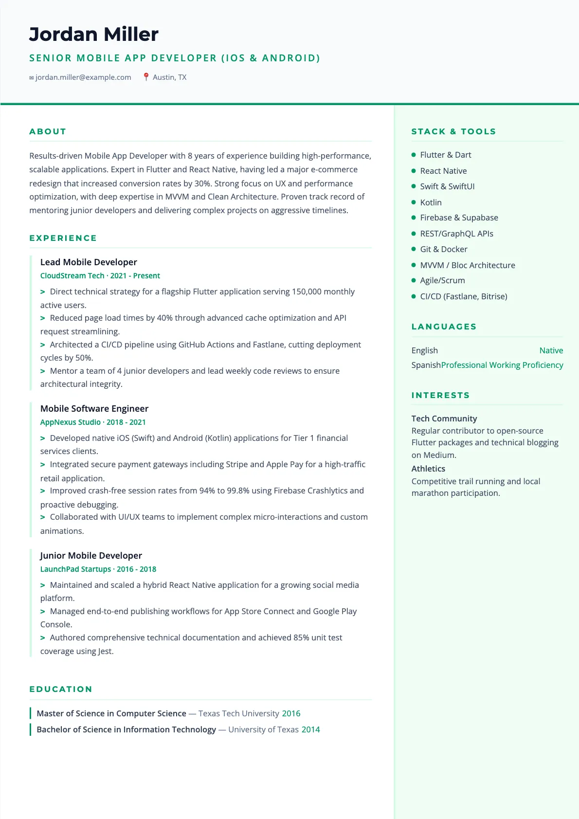 Mobile App Developer Resume Example and Guide 2026