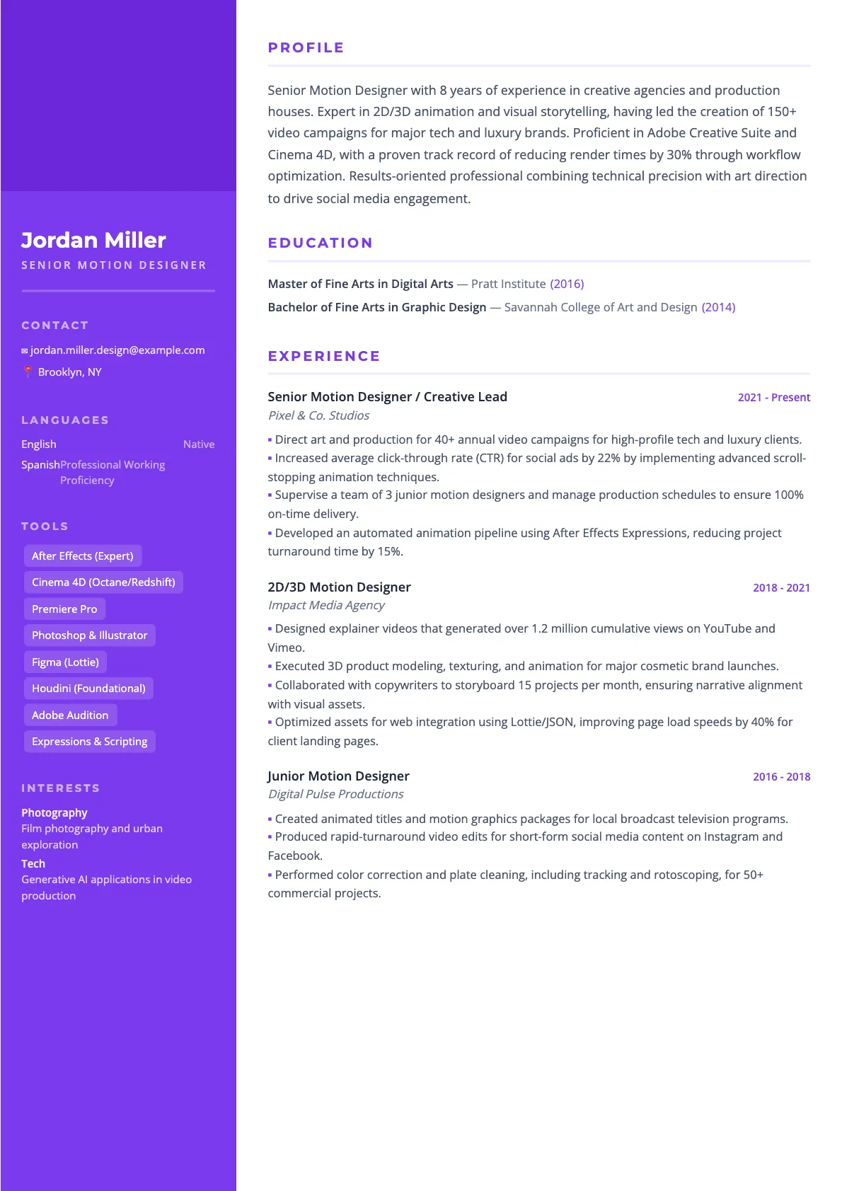 Motion Designer Resume Example and Guide 2026