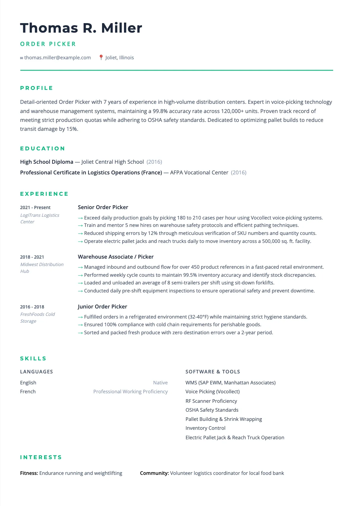 Order Picker Resume Example and Writing Guide 2026