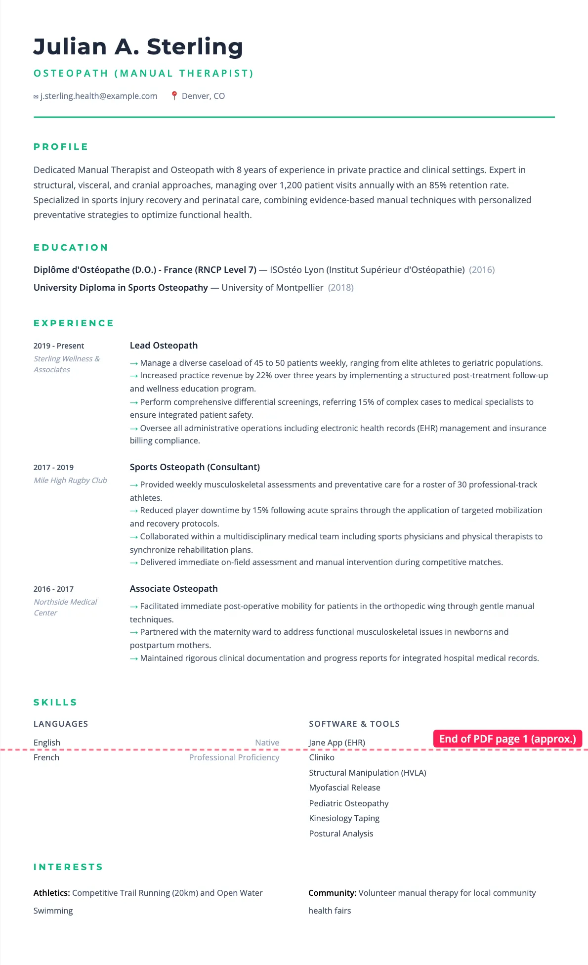 Osteopath Resume Example and Writing Guide