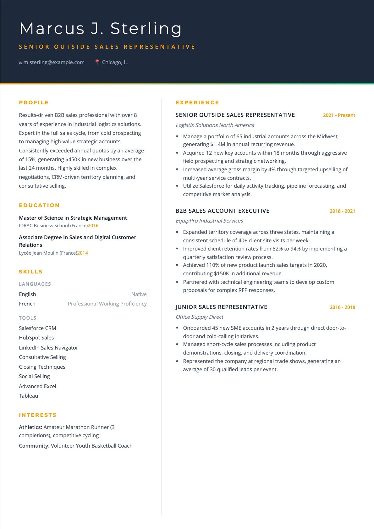 Outside Sales Representative Resume Example and Guide