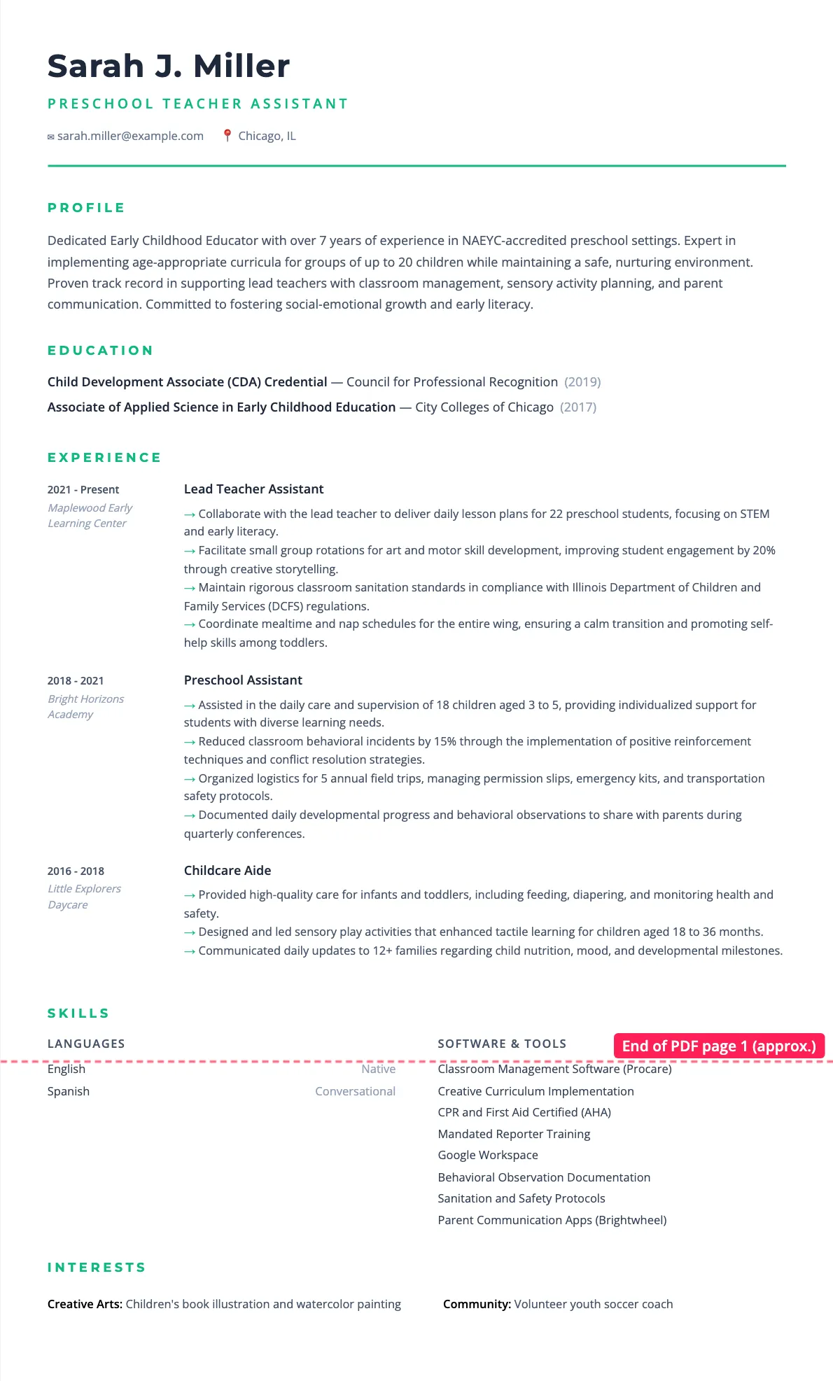 Preschool Teacher Assistant Resume Example and Guide