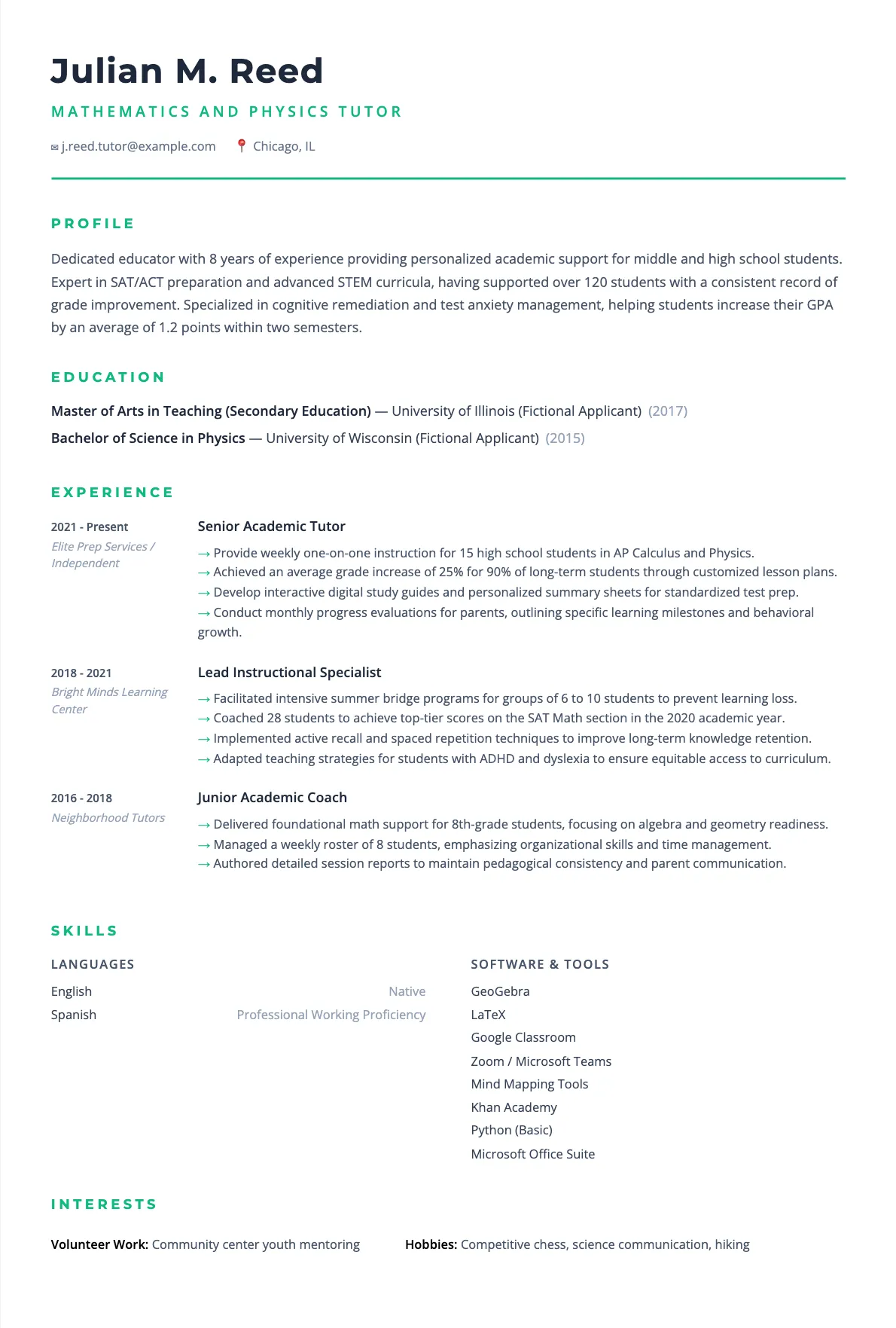 Private Tutor Resume Example and Writing Guide 2026