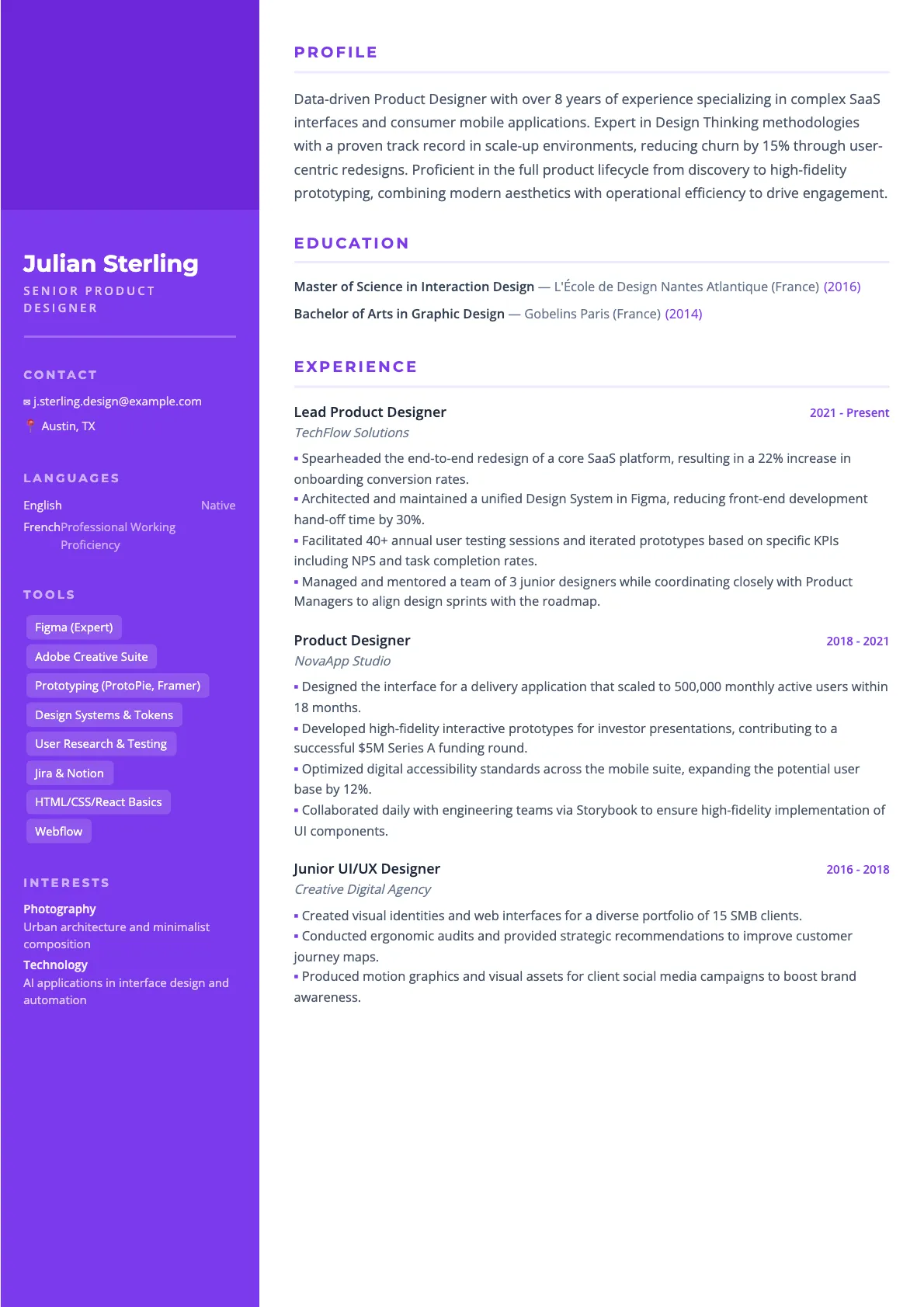Product Designer Resume Example 2026