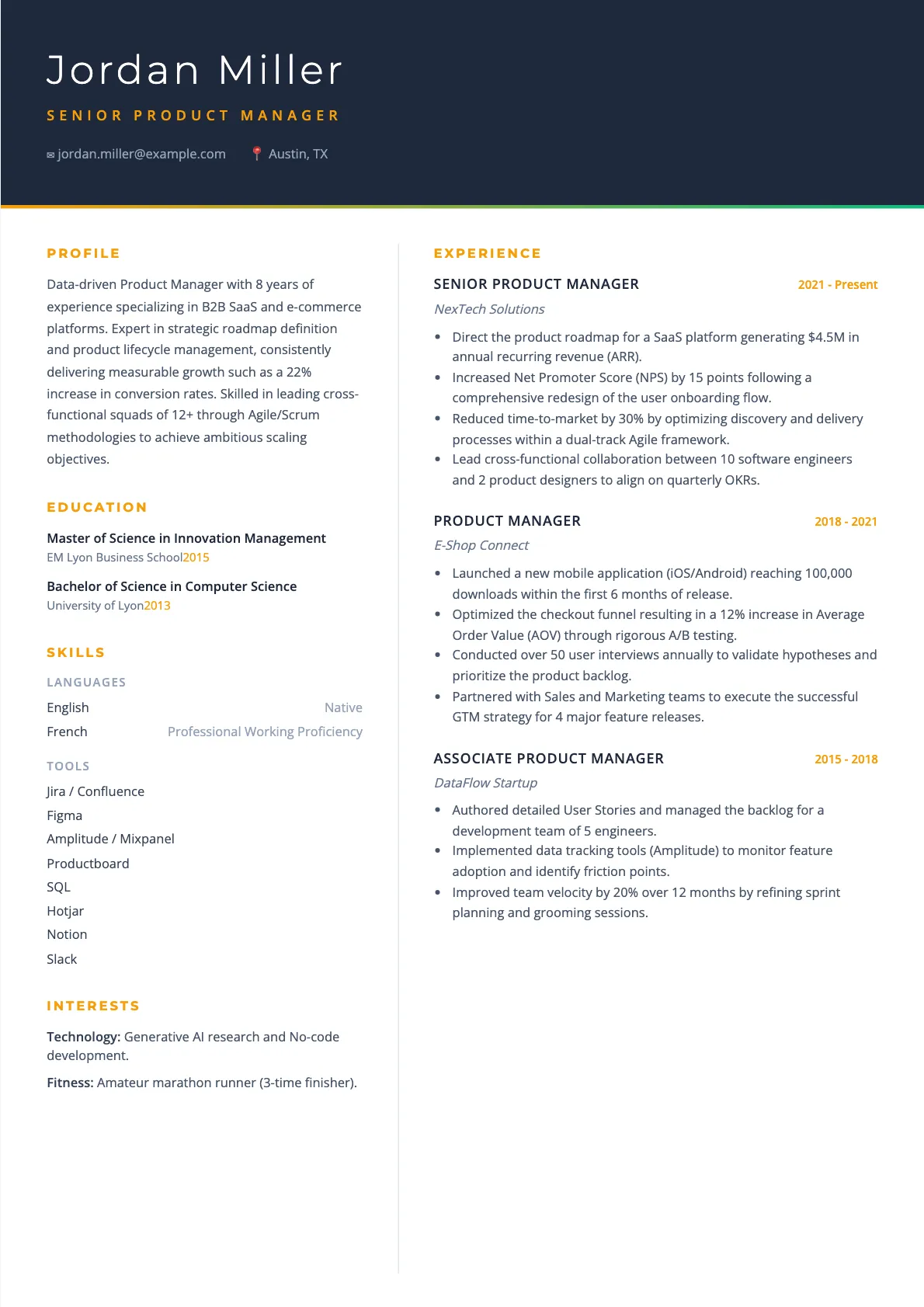 Product Manager Resume Example and Guide 2026