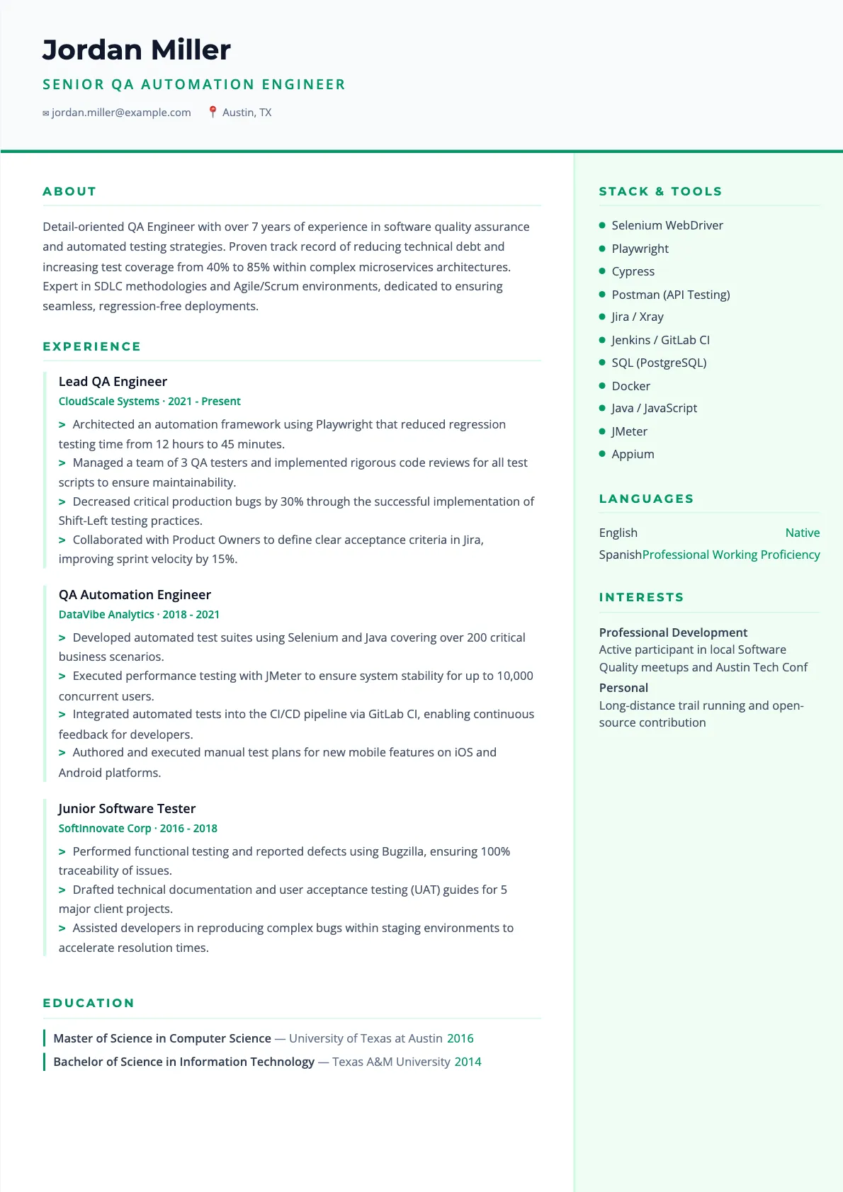 QA Engineer Resume Example and Writing Guide