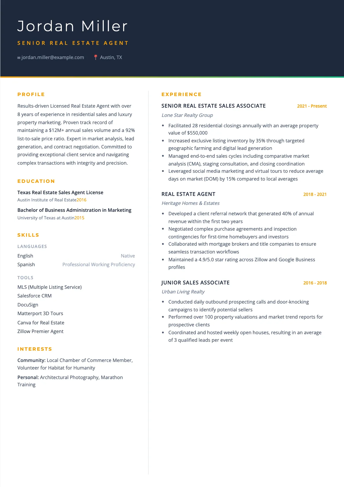 Real Estate Agent Resume Example and Guide 2026