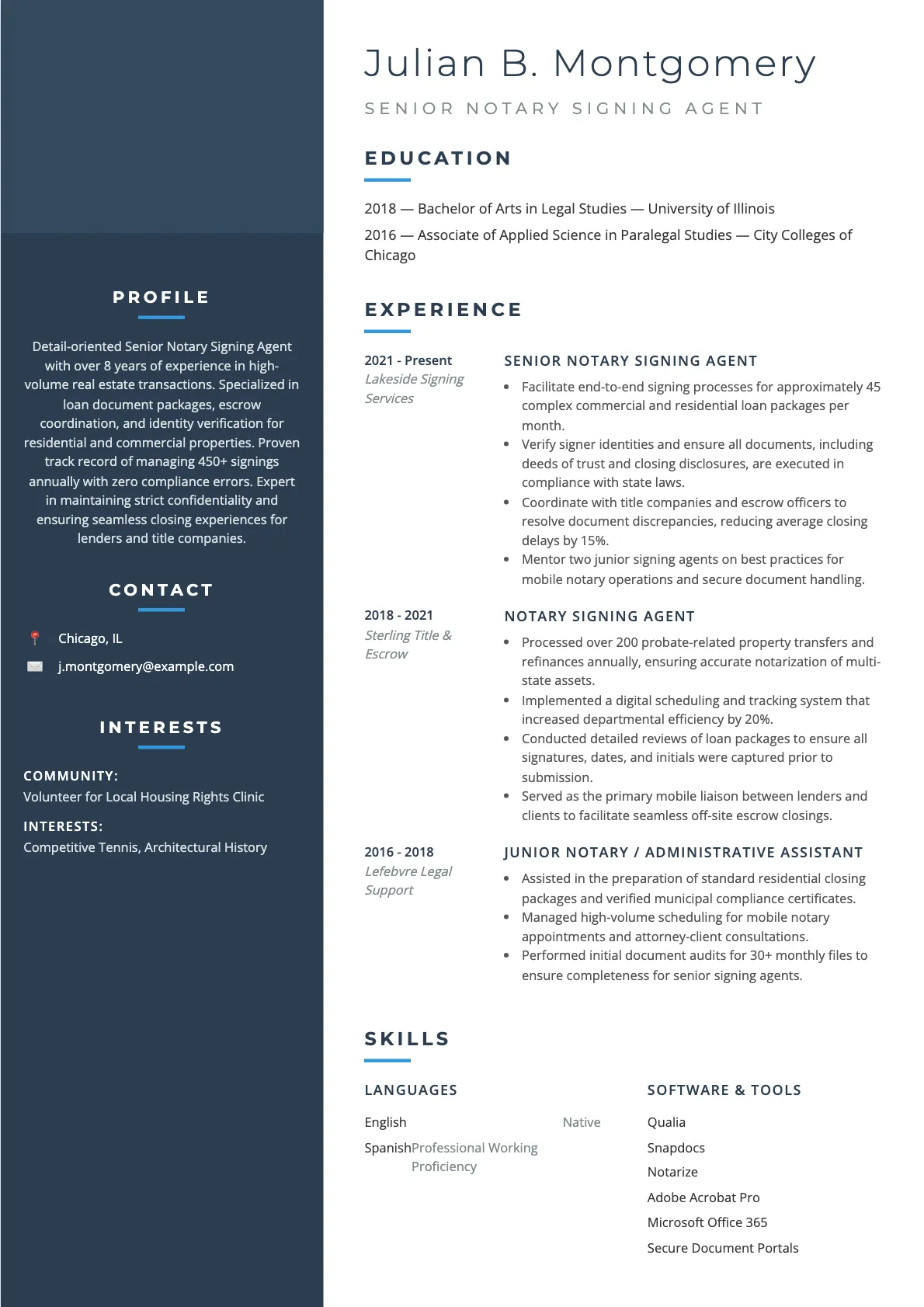 Real Estate Notary Signing Agent Resume Example