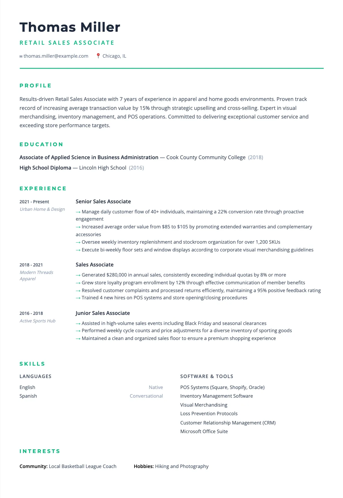 Retail Sales Associate Resume Example and Guide 2026