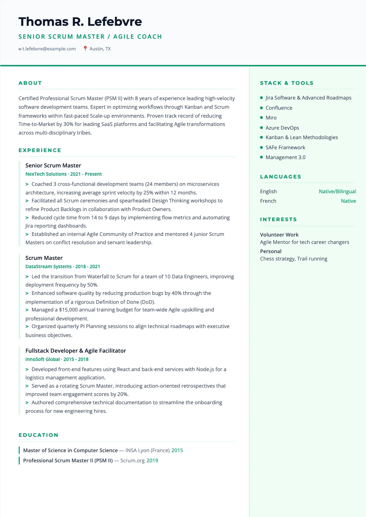 Scrum Master Resume Example 2026