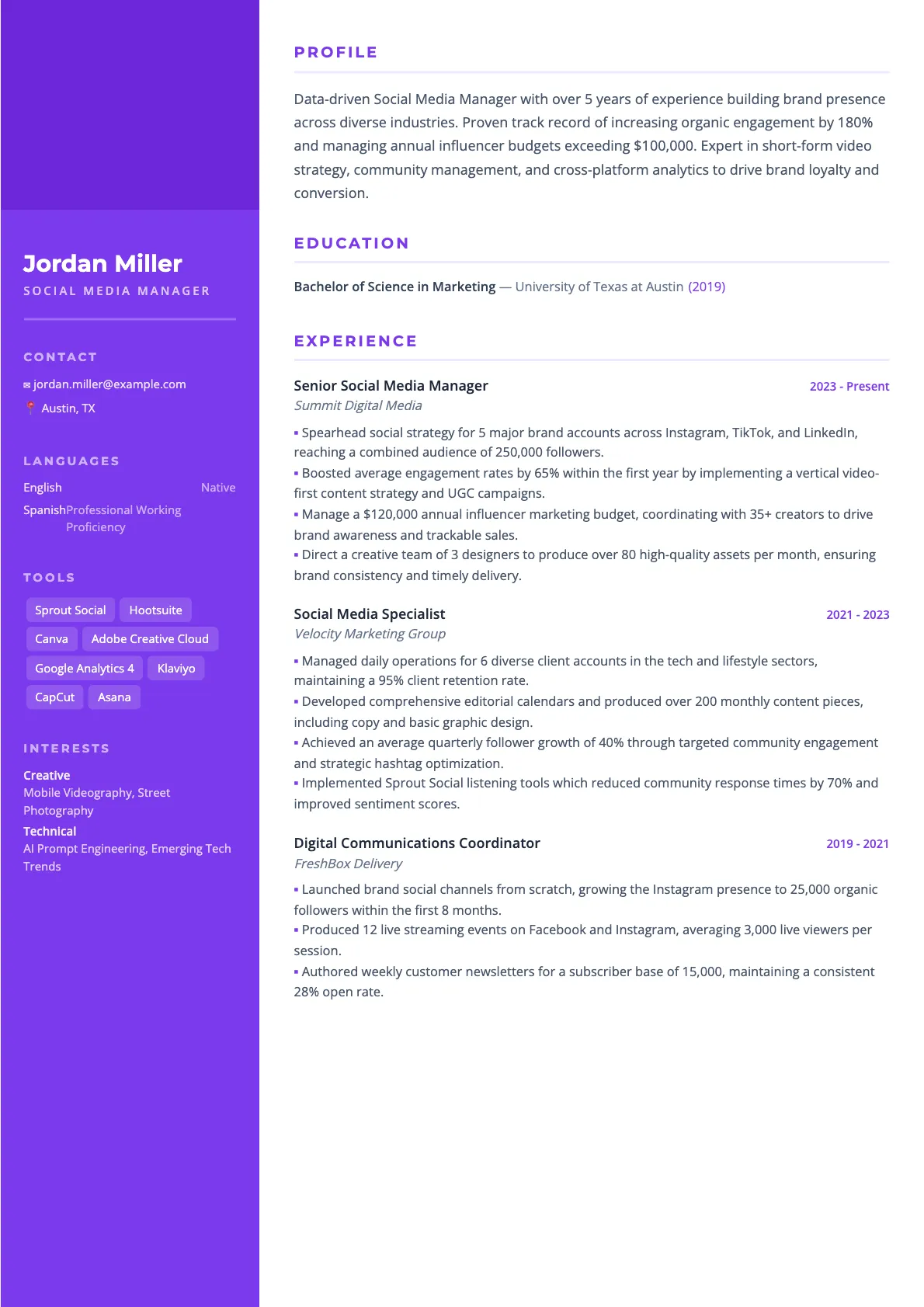 Social Media Manager Resume Example and Guide 2026