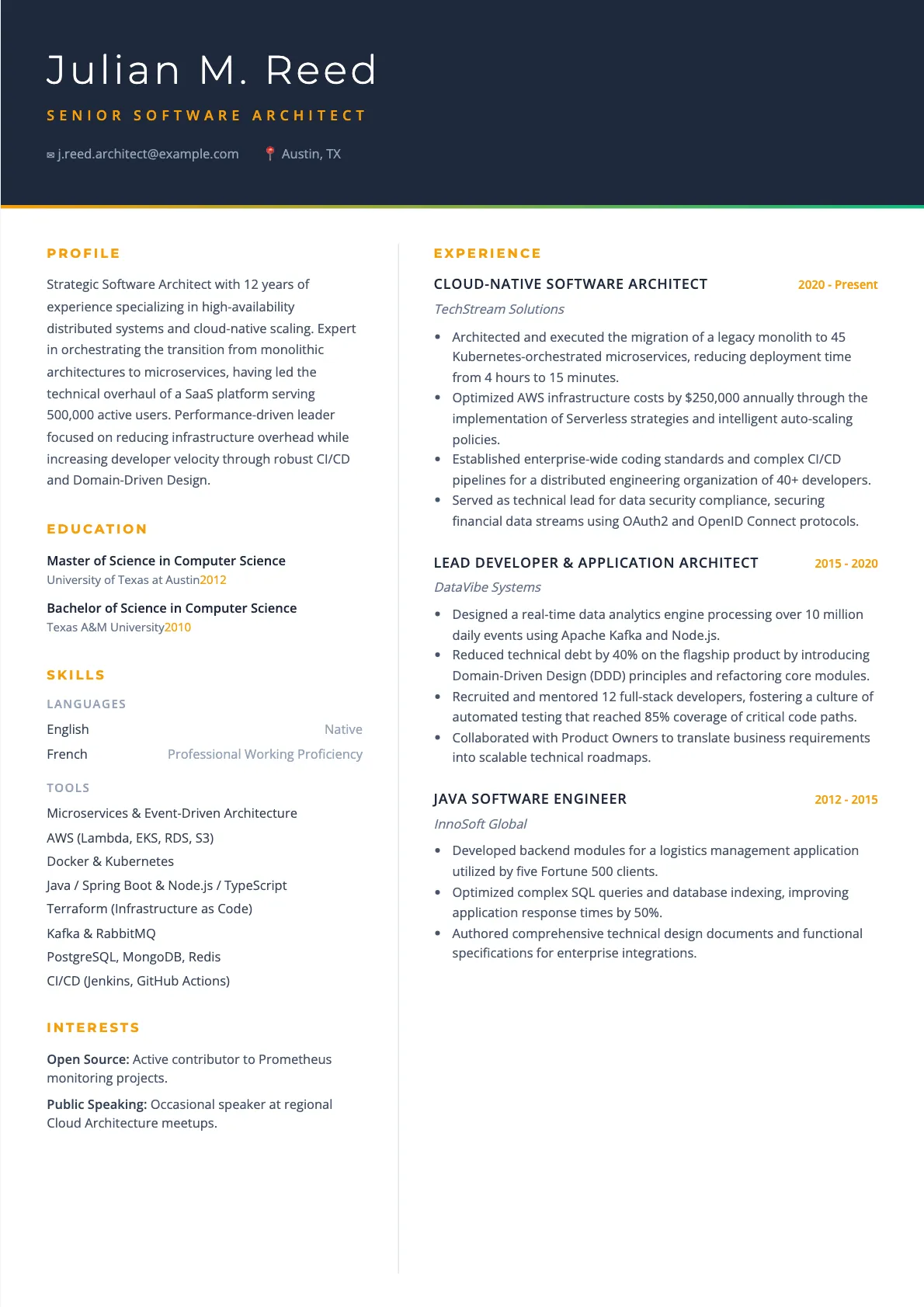 Software Architect Resume Example 2026