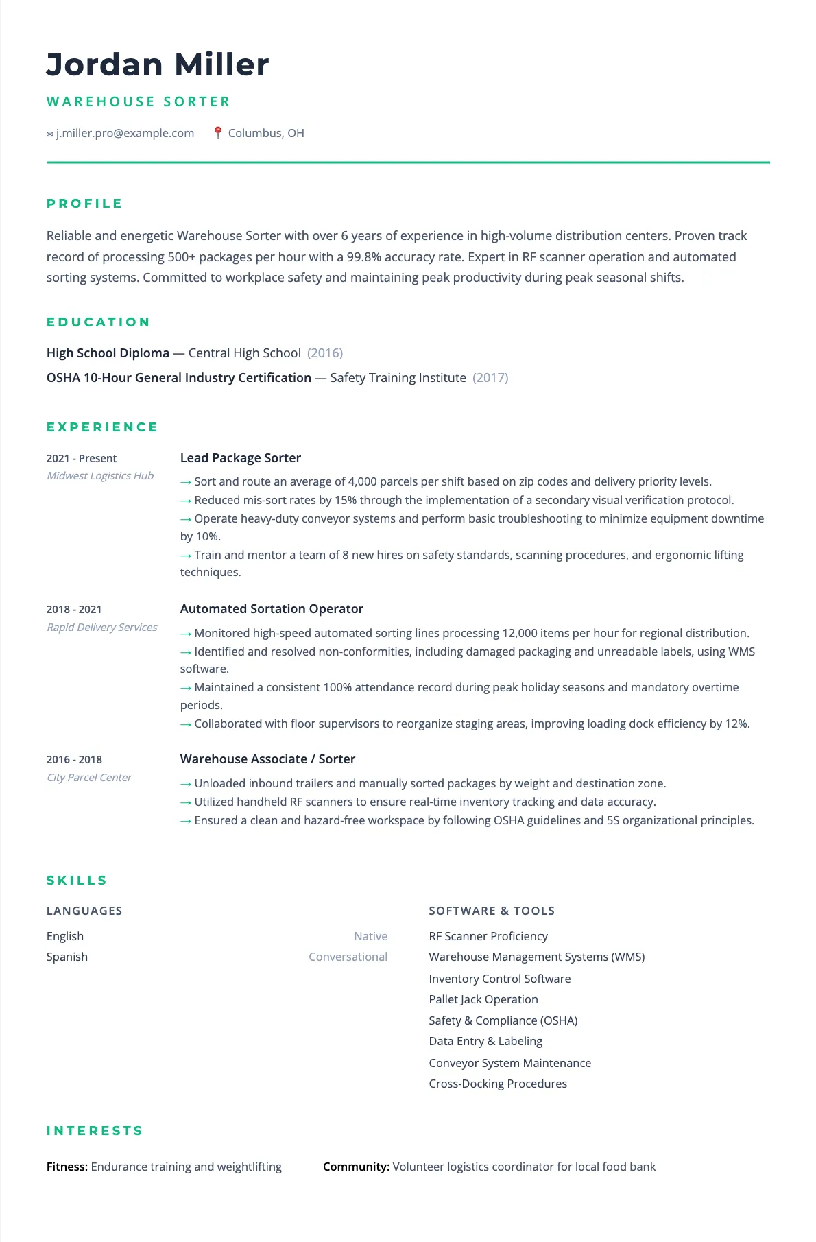 Sorter Resume Example and Writing Guide for 2026