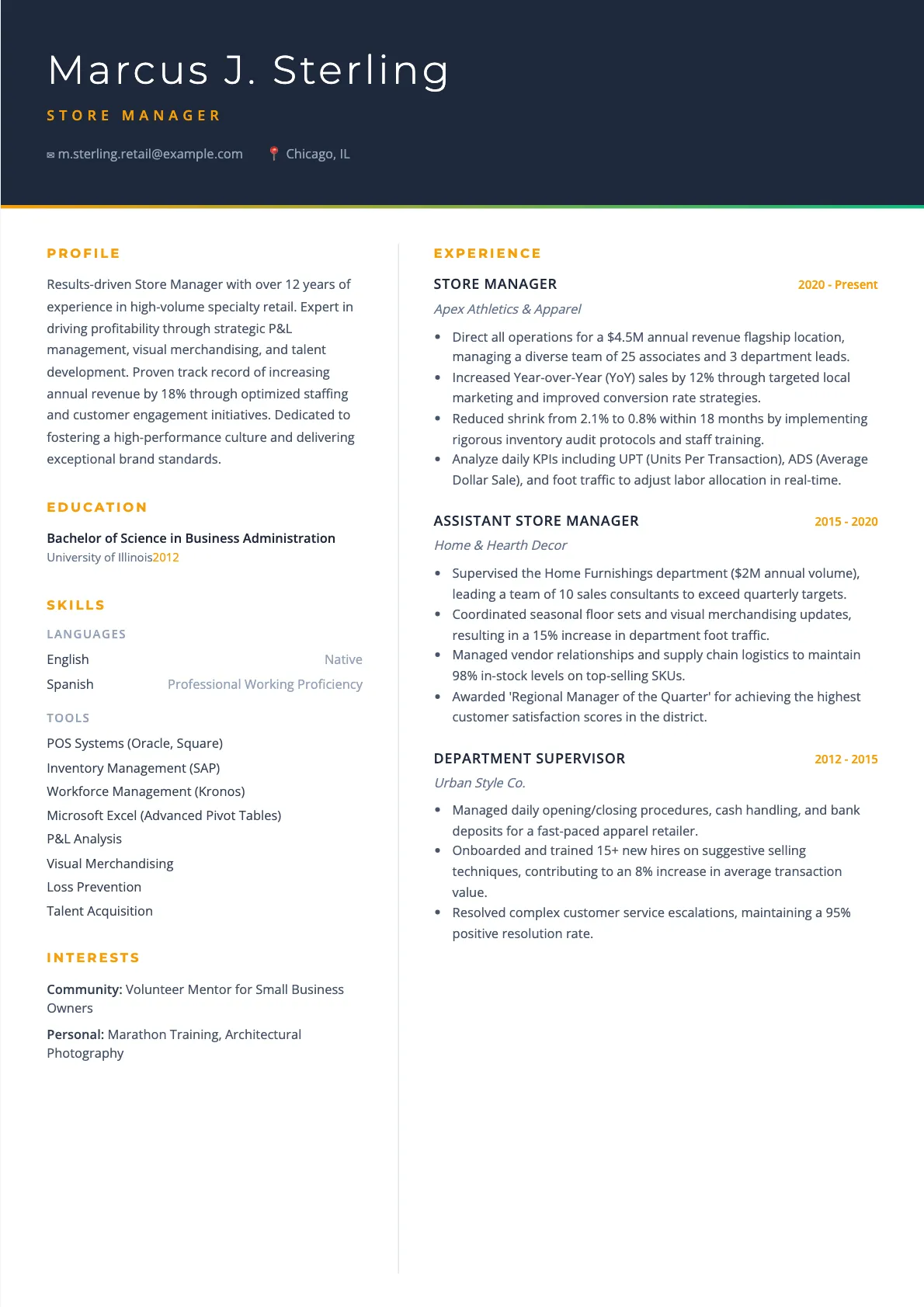 Store Manager Resume Example and Writing Guide