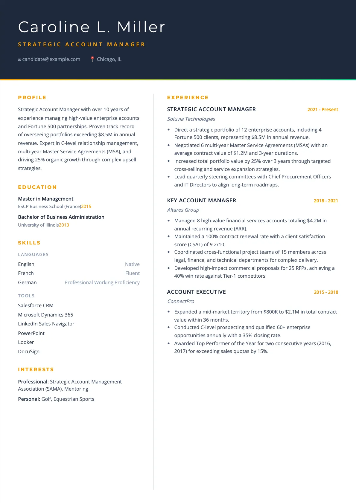 Strategic Account Manager Resume Example for Enterprise Accounts