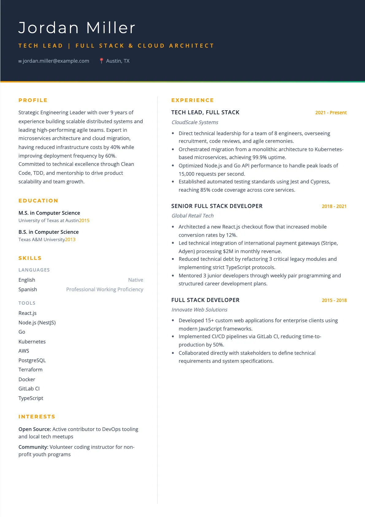 Tech Lead Resume Example and Writing Guide 2026