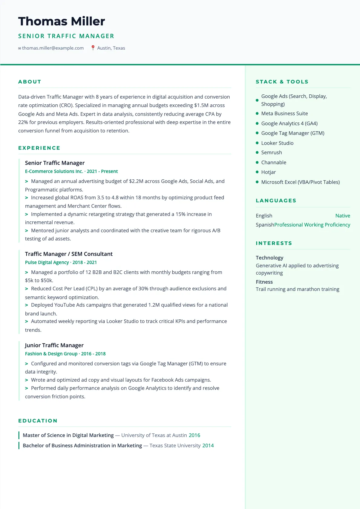 Traffic Manager Resume Example 2026
