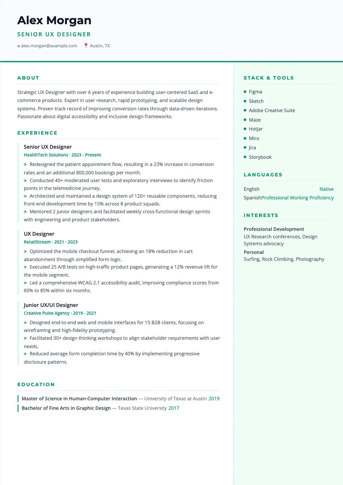 UX Designer Resume Example and Writing Guide