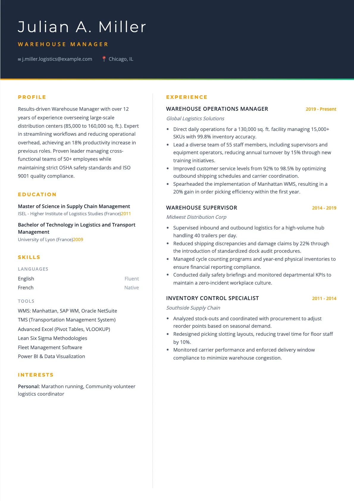 Warehouse Manager Resume Example and Guide 2026