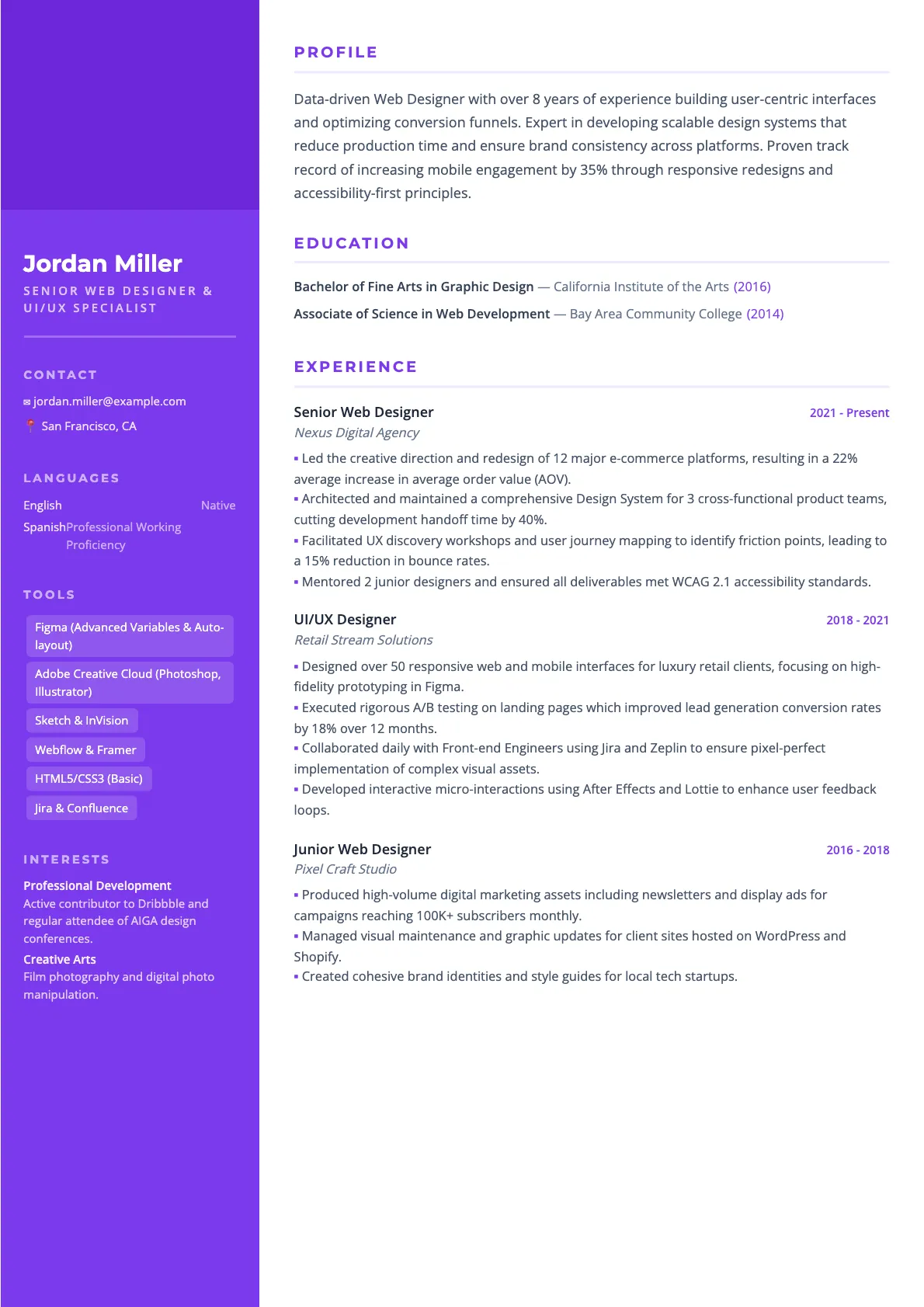 Web Designer Resume Example and Guide for 2026