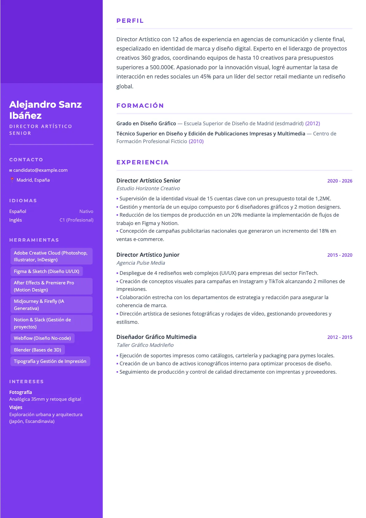 Ejemplo de CV de Director Artístico 2026