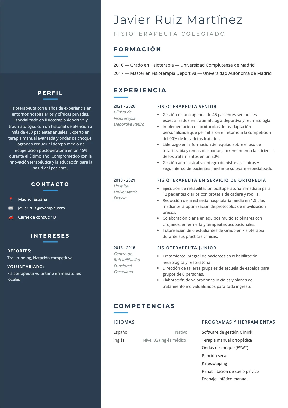 Ejemplo de CV de Fisioterapeuta 2026