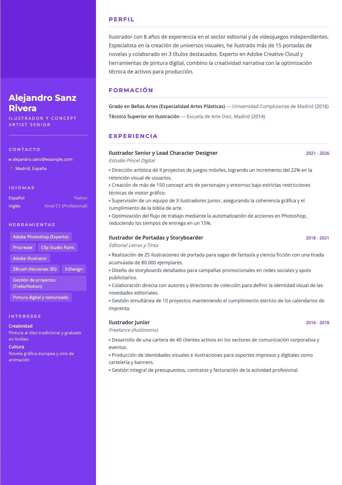 Ejemplo de CV de Ilustrador 2026