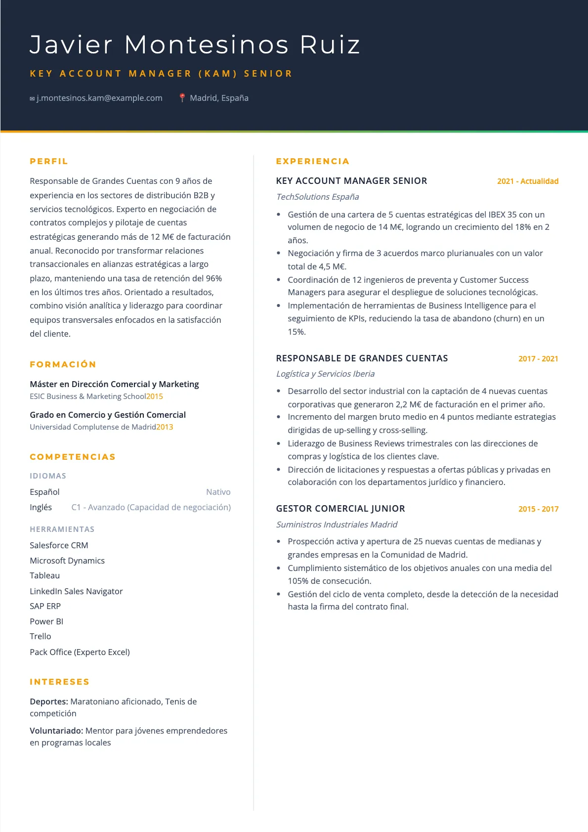 Ejemplo de CV para Key Account Manager 2026
