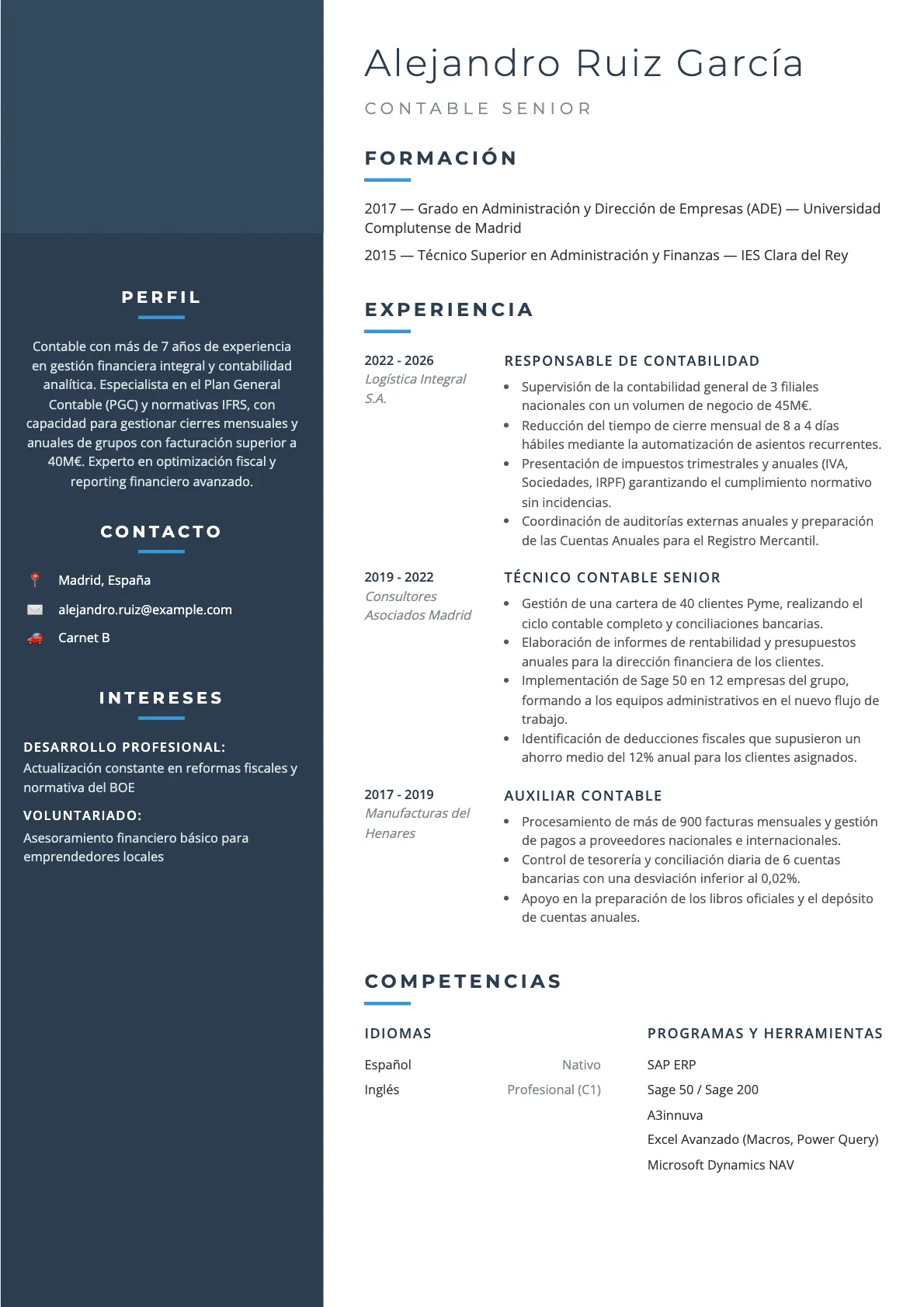 Ejemplo de CV de Contable en 2026: Guía y Consejos