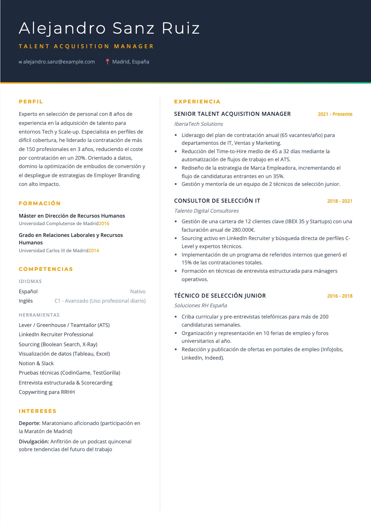 Ejemplo de CV de Talent Acquisition Manager 2026