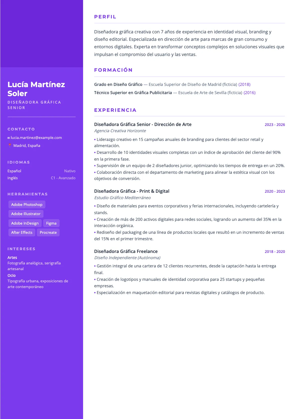Ejemplo de CV de Diseñador Gráfico 2026