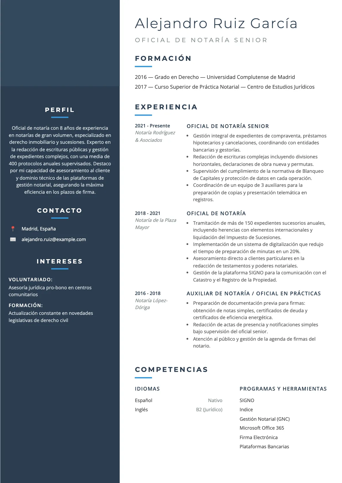 Ejemplo de CV de Oficial de Notaría 2026