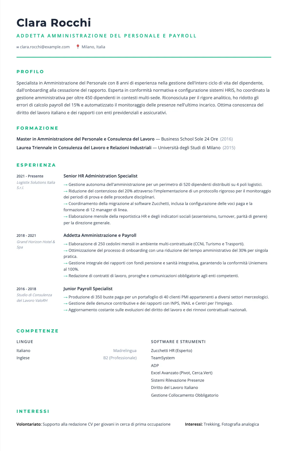 Esempio CV Addetto Amministrazione del Personale 2026