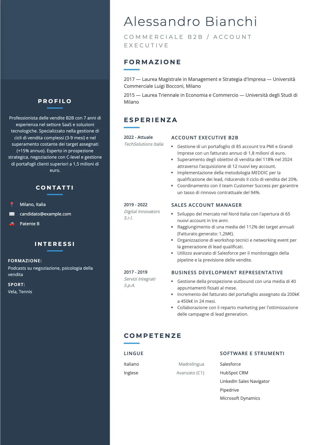 Esempio di CV Commerciale B2B 2026