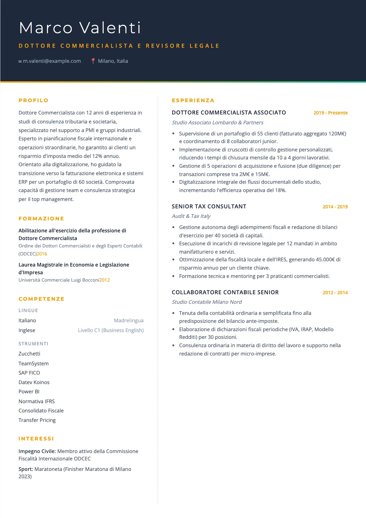 Esempio di CV Commercialista 2026