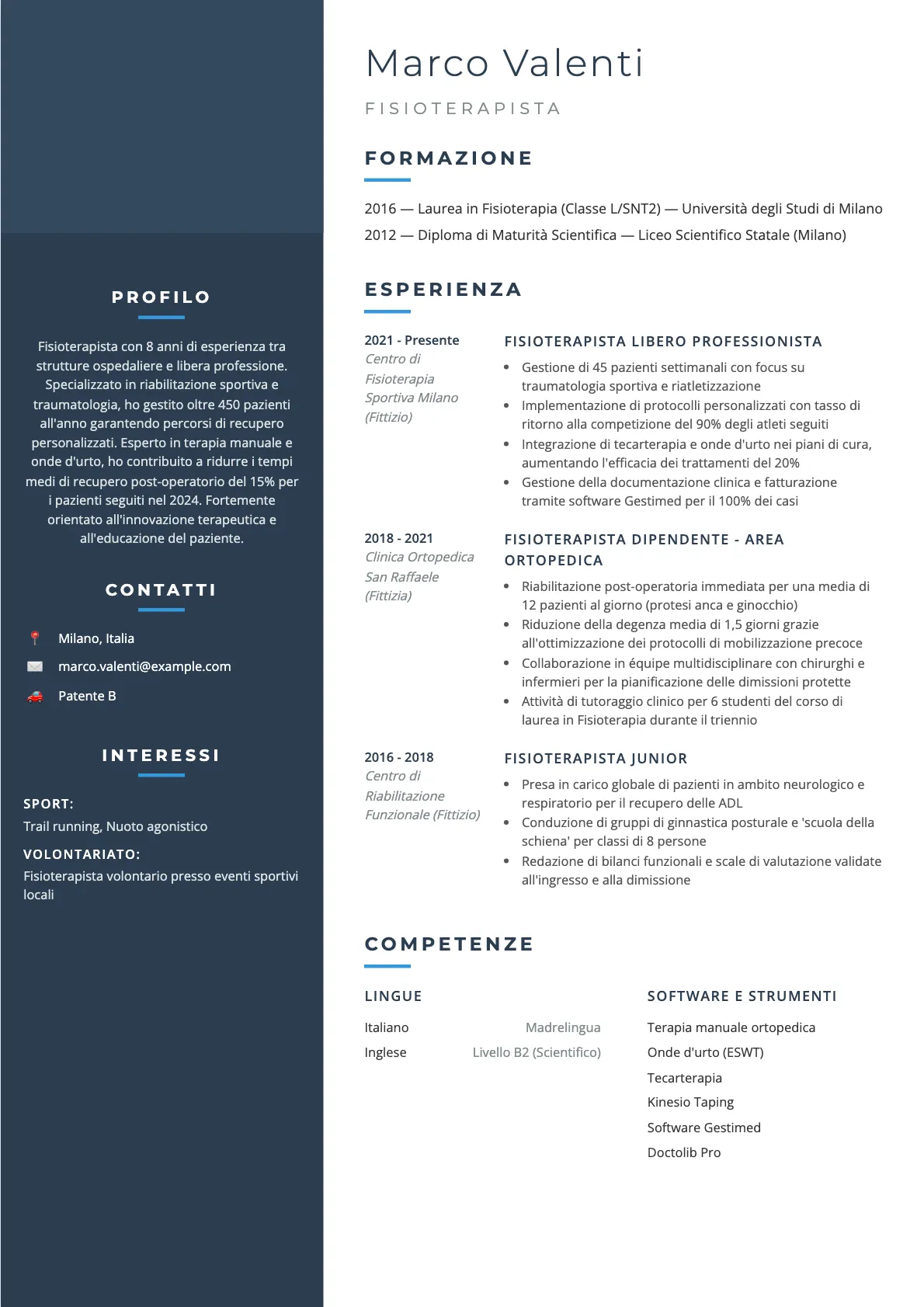 Esempio di Curriculum Vitae per Fisioterapista 2026