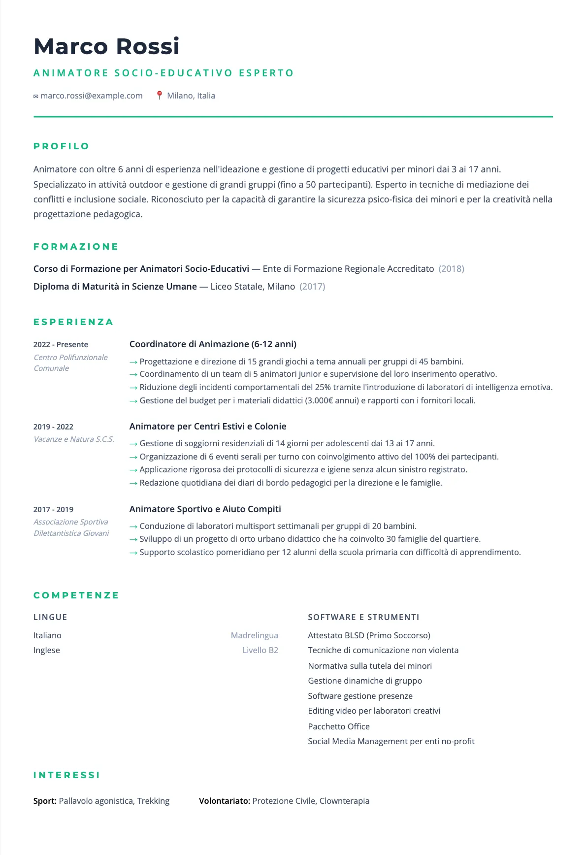 CV Animatore Socio-Educativo: Esempio 2026 e Guida Completa