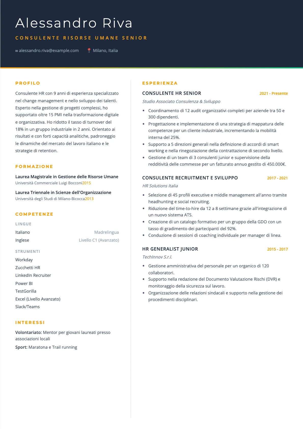 Esempio di CV per Consulente Risorse Umane 2026