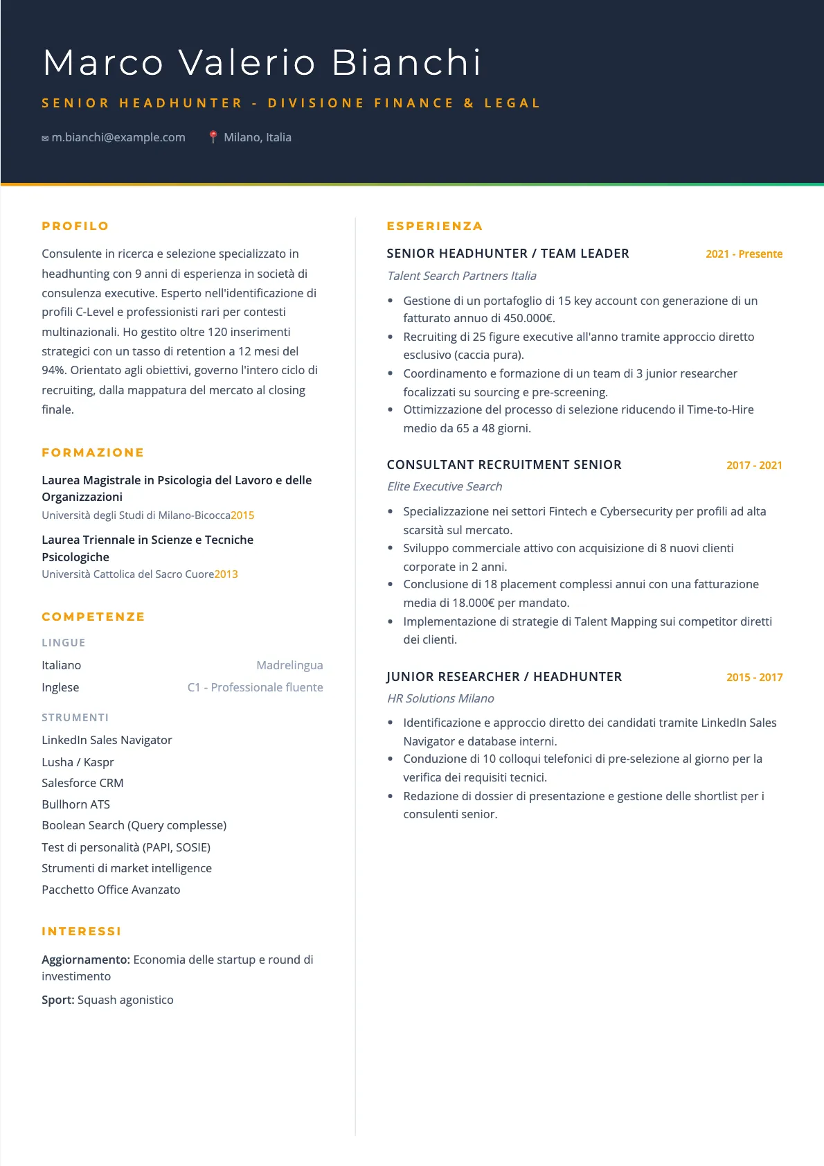 Esempio di CV Headhunter 2026: Guida al Cacciatore di Teste
