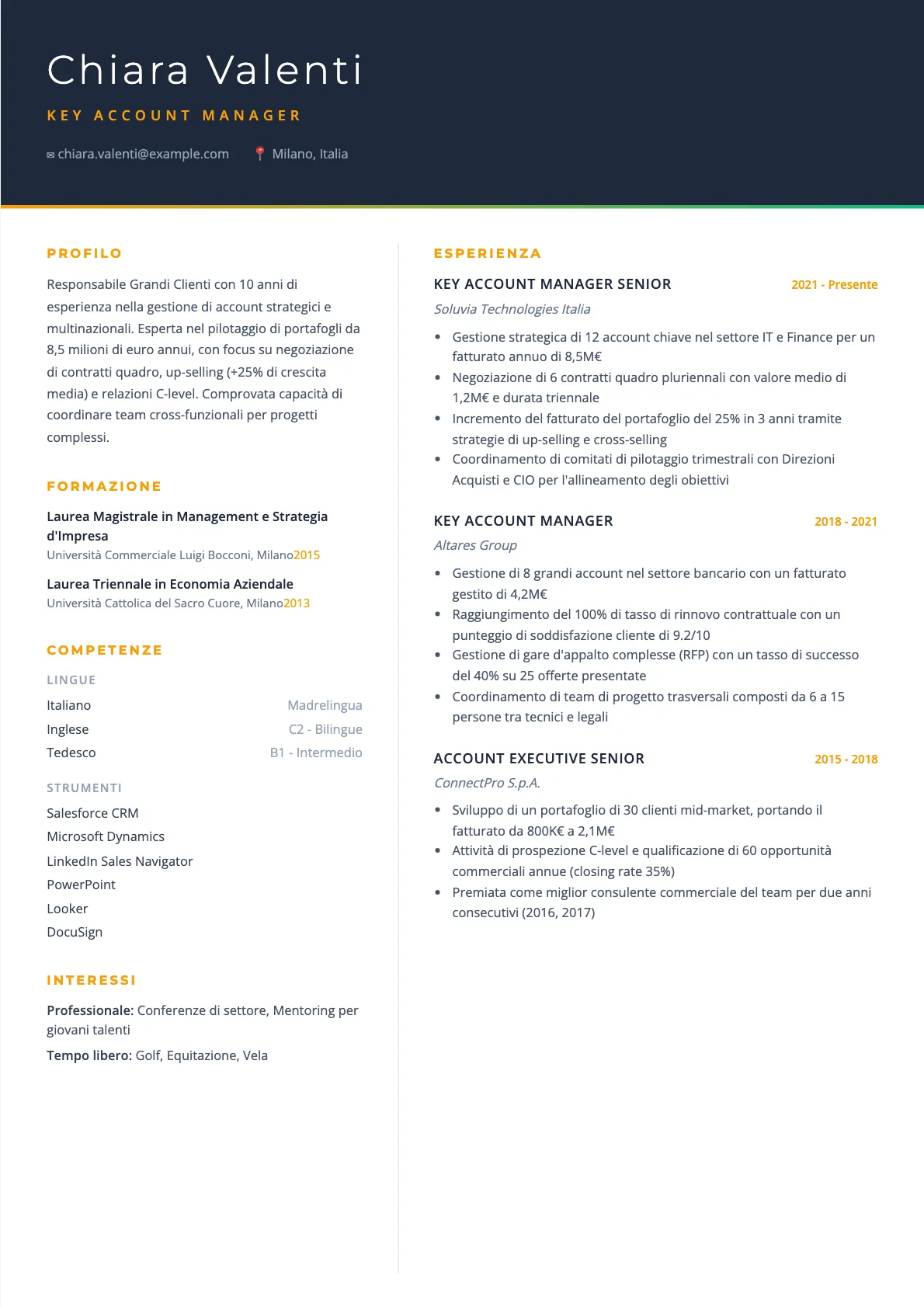 Esempio di CV Key Account Manager 2026