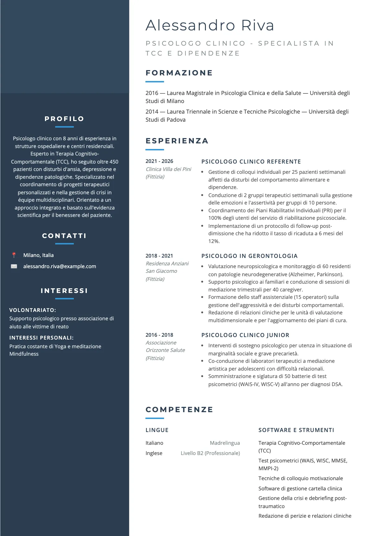 Esempio di CV per Psicologo Clinico 2026
