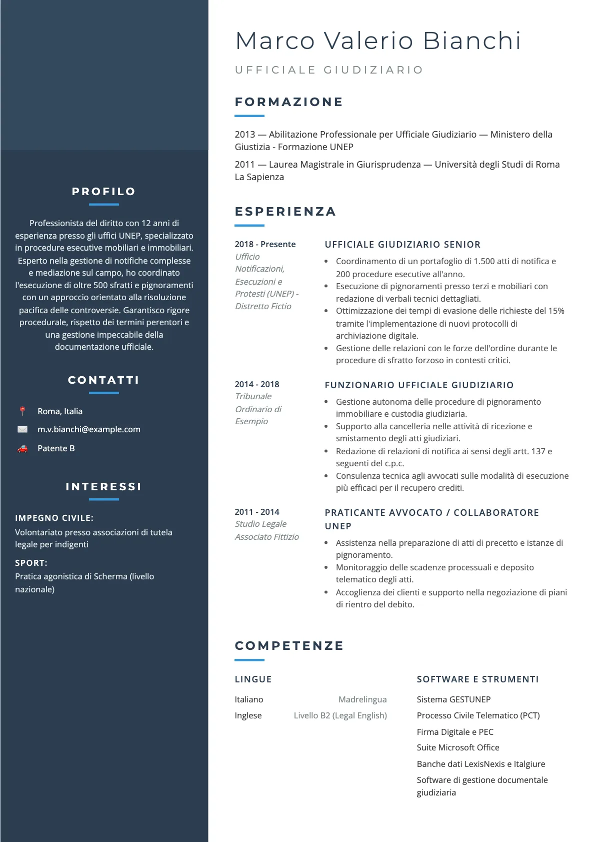 Esempio di CV Ufficiale Giudiziario 2026