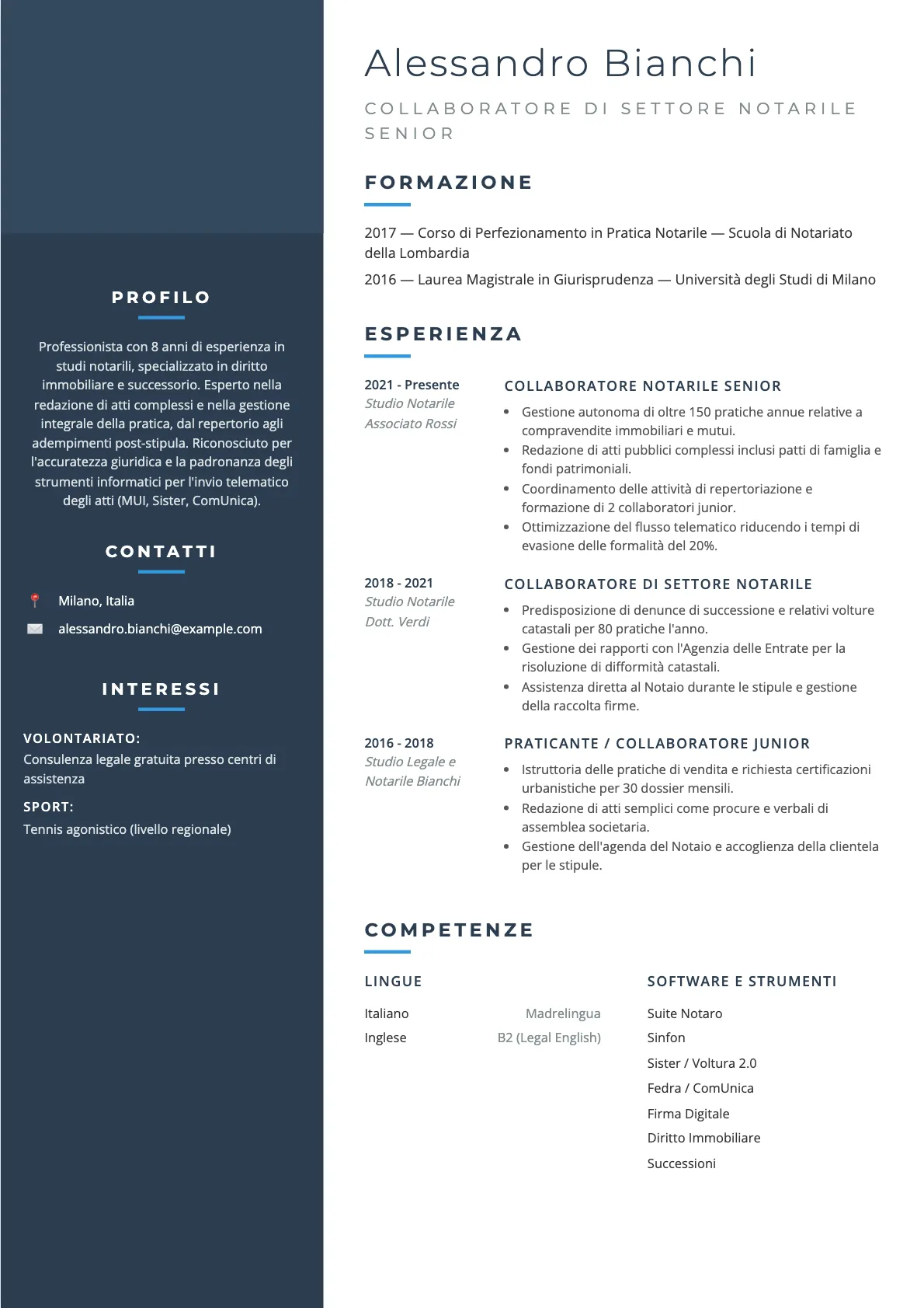 Esempio di CV per Collaboratore Notarile 2026