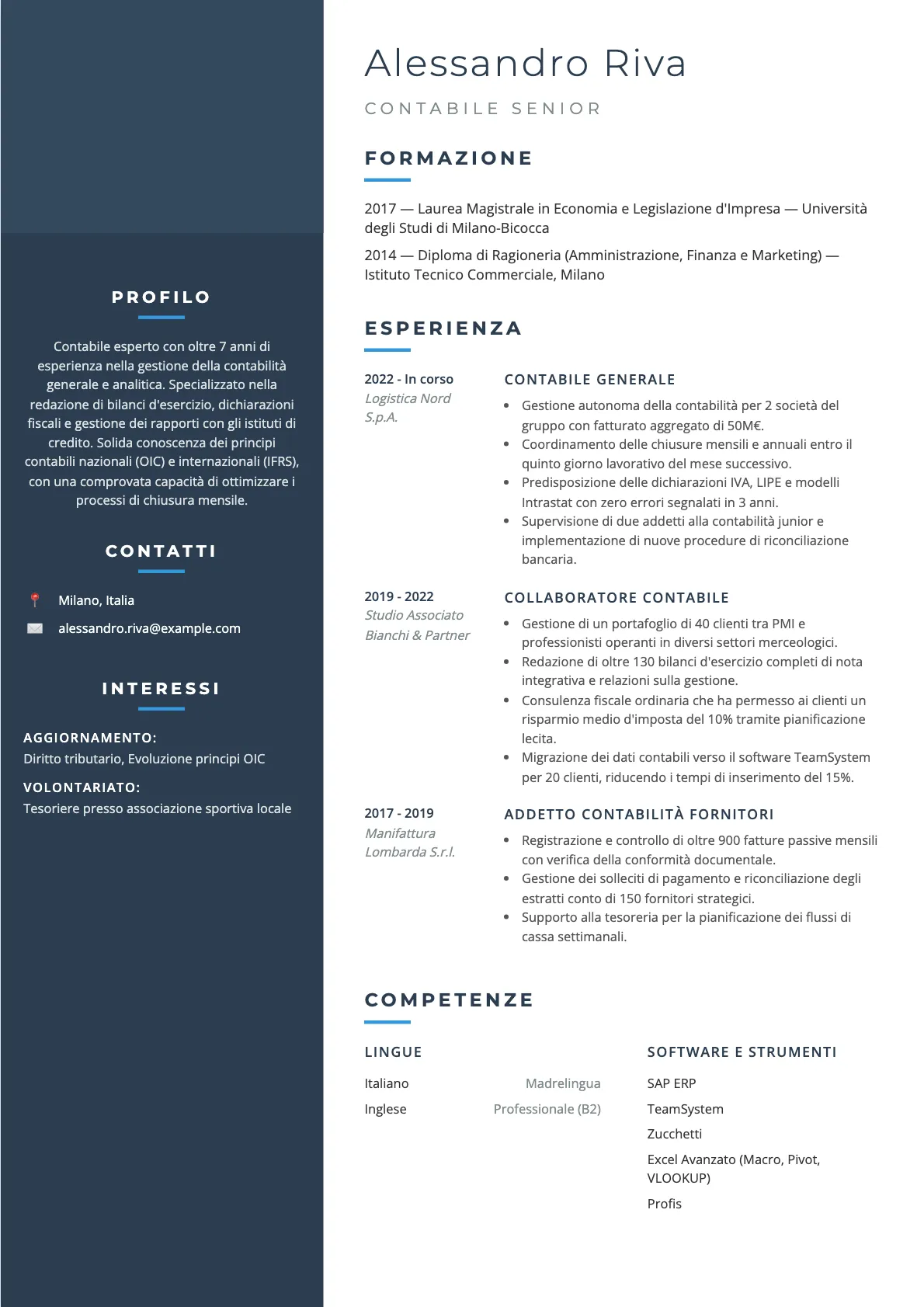 Esempio di CV Contabile 2026: Guida e Modello