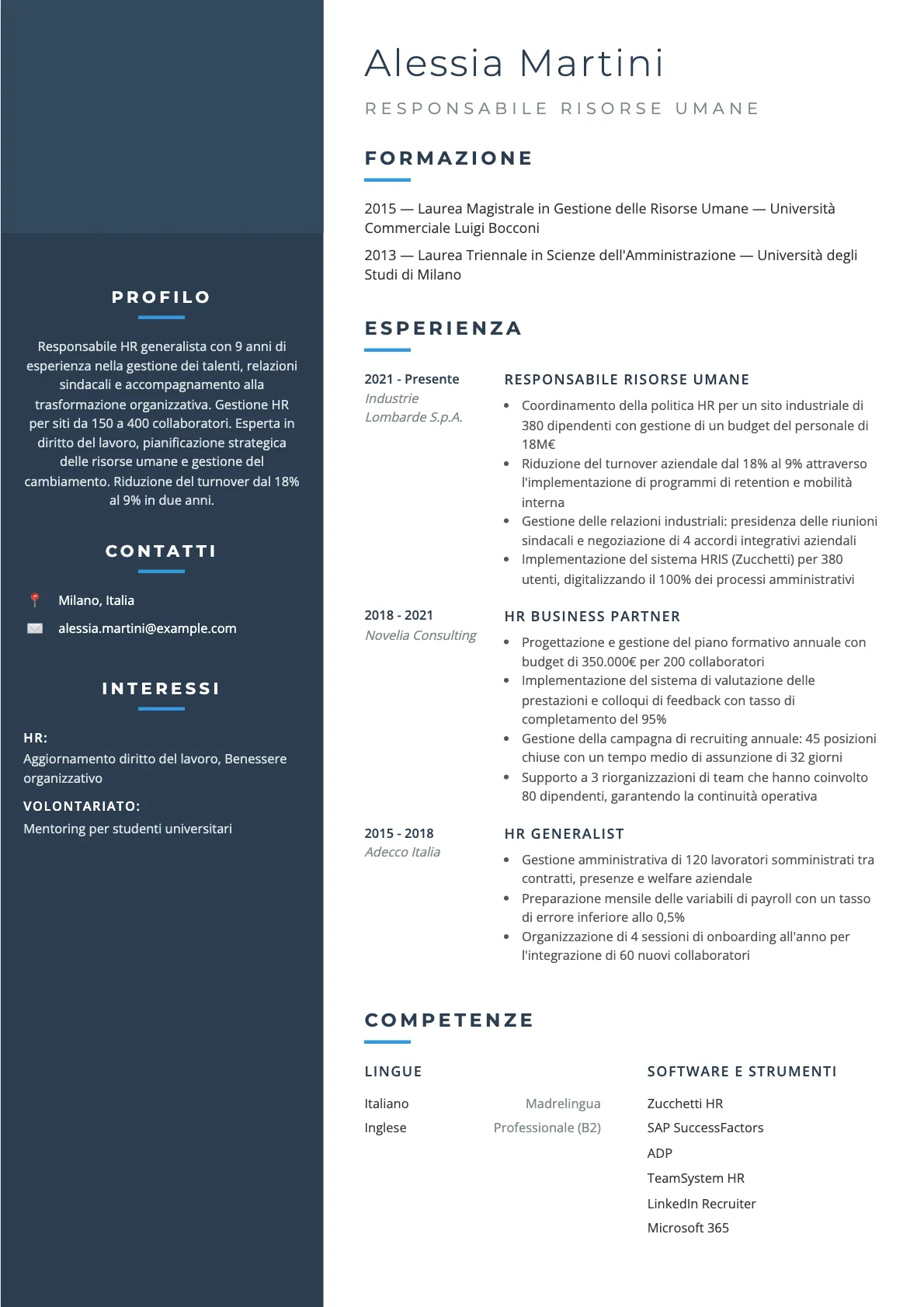 Esempio di CV Responsabile Risorse Umane 2026