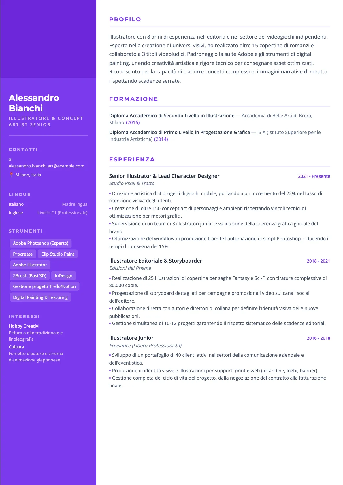 Esempio di CV Illustratore 2026
