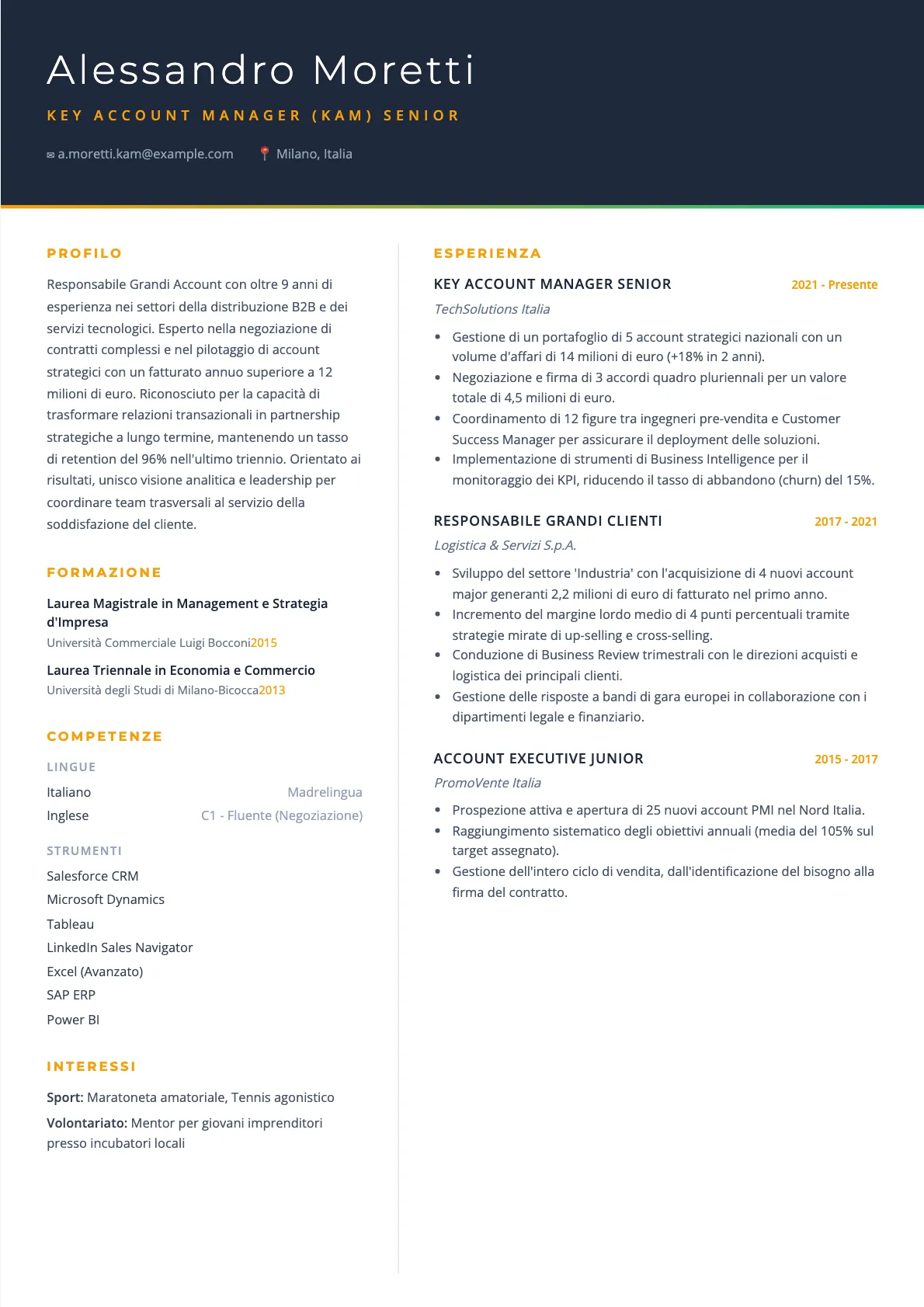 Esempio di CV per Key Account Manager 2026